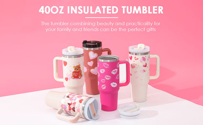 Premium 40oz Insulated Tumbler with Handle & Straw | Stainless Steel Travel Mug