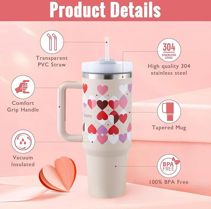 Premium 40oz Insulated Tumbler with Handle & Straw | Stainless Steel Travel Mug